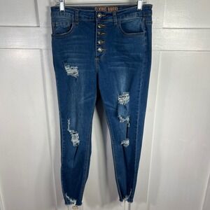Flying Angel Women's Jeans Size 11 Blue Distressed Button Fly Skinny Fit
